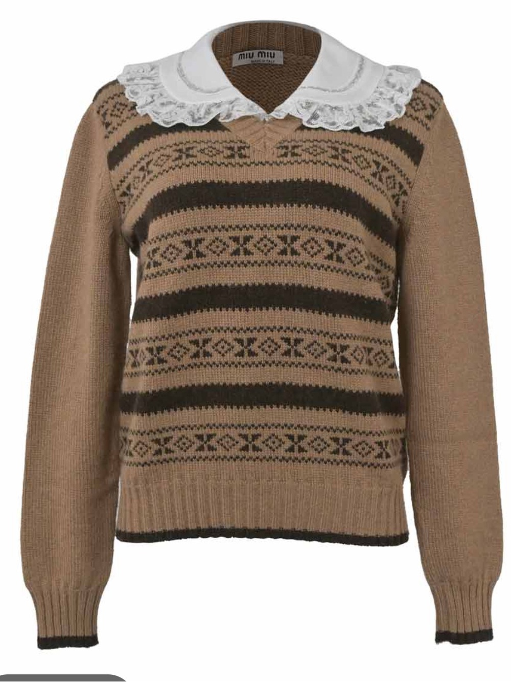 Miu Miu Fair Isle Sweater Camel Hair NEW NWT